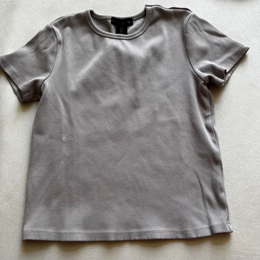 House of Harlow 1960 Gray Ribbed Knit T shirt simple classic designer basic